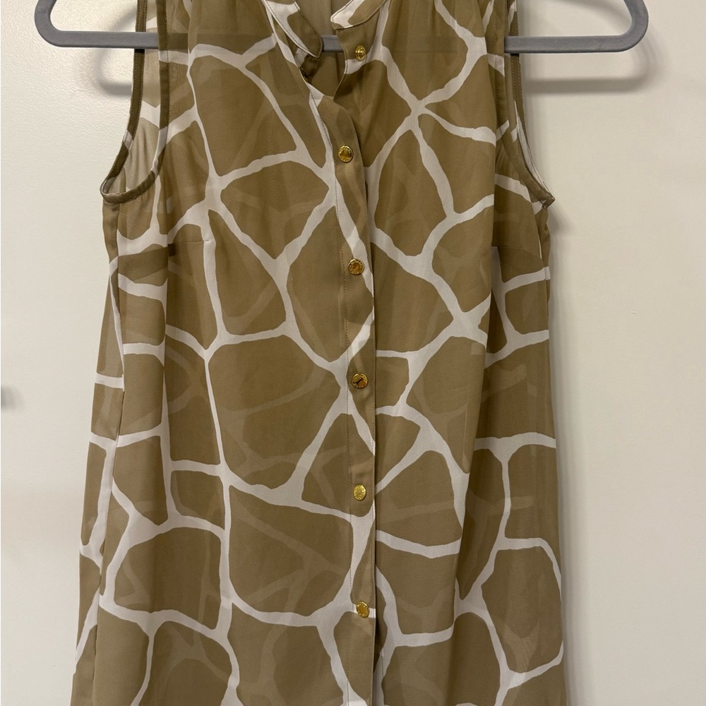 MICHAEL Michael Kors Sleeveless Giraffe Print Blouse - Tan and White